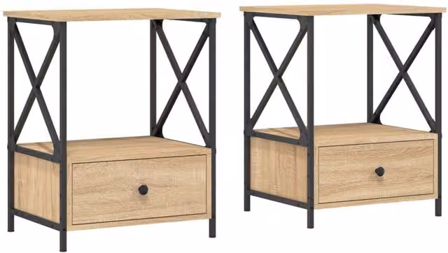 Berkfield Home Set of 2 Sonoma Oak Bedside Tables in Light Tan, W/D/H: 50 x 41 x 65 cm – 1