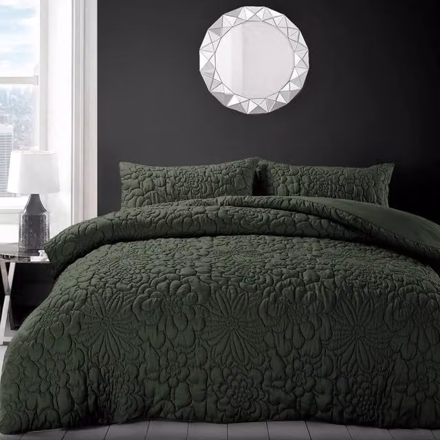 Velosso Green Floral Microfibre Duvet Set and Pillowcase, W/D/H: 140 x 200 cm