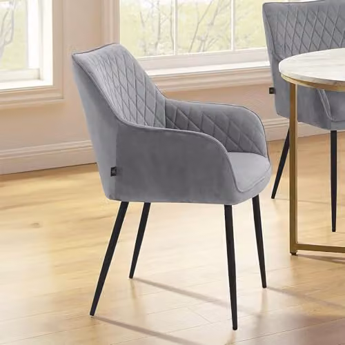 Dorel Home Furnishings Elvira Dining Chairs in Grey Velvet, 2 Pack, W: 56 cm, D: 62 cm, H: 86 cm – 4