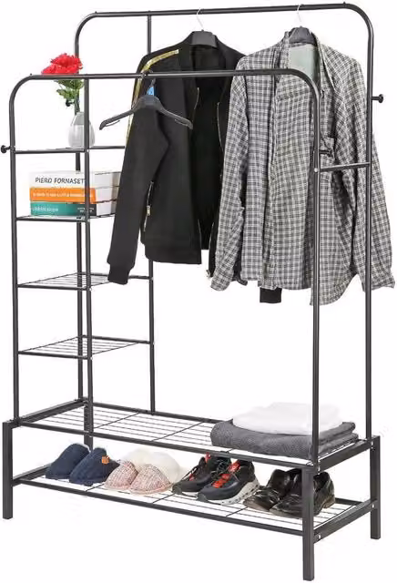 EONLION Heavy Duty Matt Black Metal Double Clothes Rail – 1