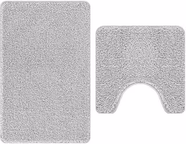 Berkfield Home 2 Piece Grey Non-Slip Microfibre Bath Mat Set