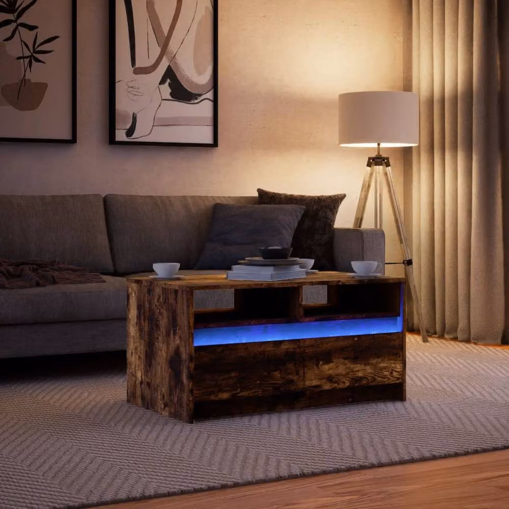 Berkfield Home Rectangular Coffee Table with LED Lights in Smoked Oak Brown – 5