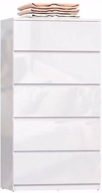 NESTLUNE Modern White Glossy Bedroom Chest of Drawers with 5 Soft-Close Drawers, W: 100 cm