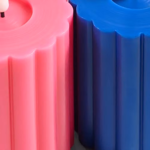 OHS Set of 2 Ribbed Flameless LED Pillar Candles with Flickering Effect in Pink and Blue – 2