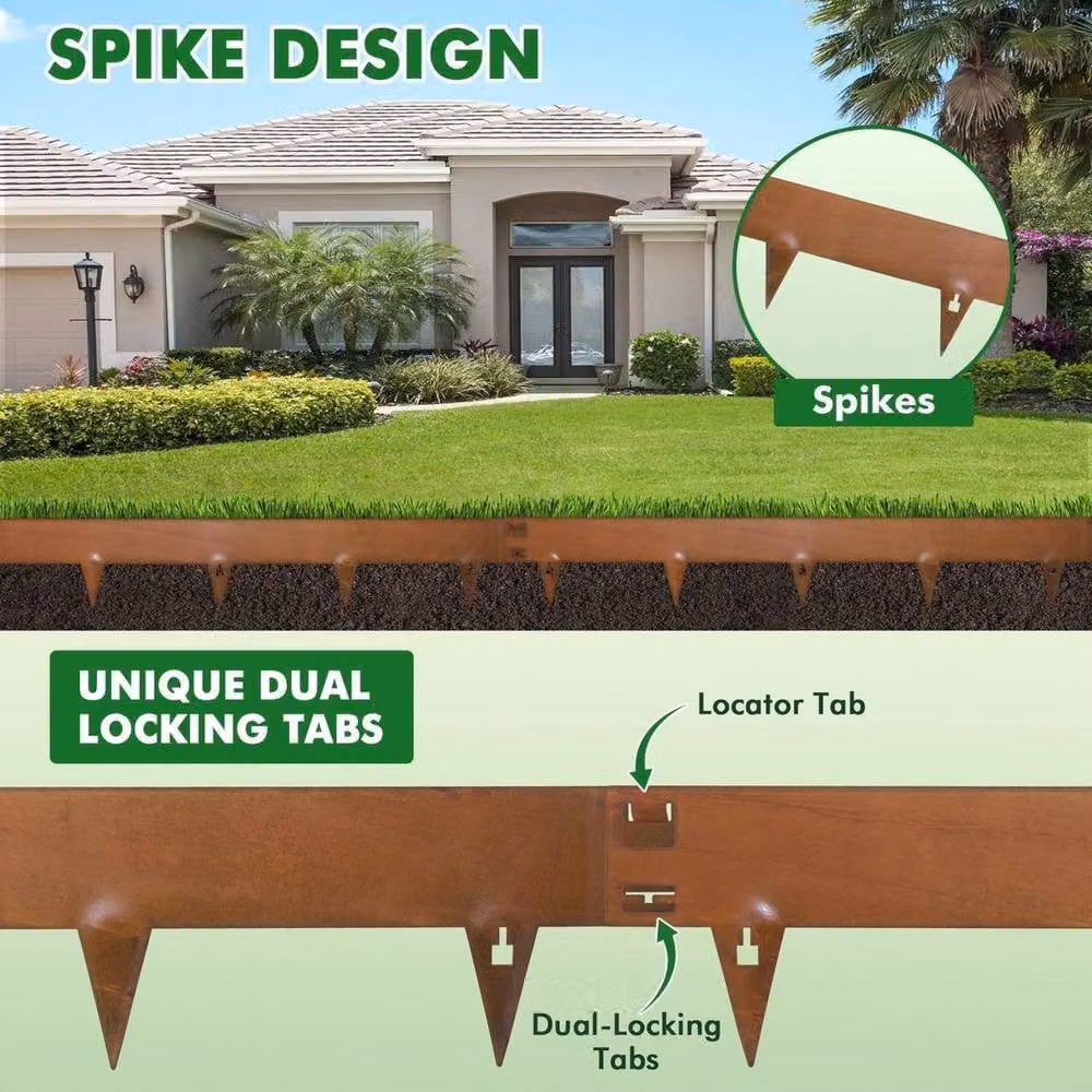 EONLION Flexible Steel Lawn Edging Set in Brown – 4