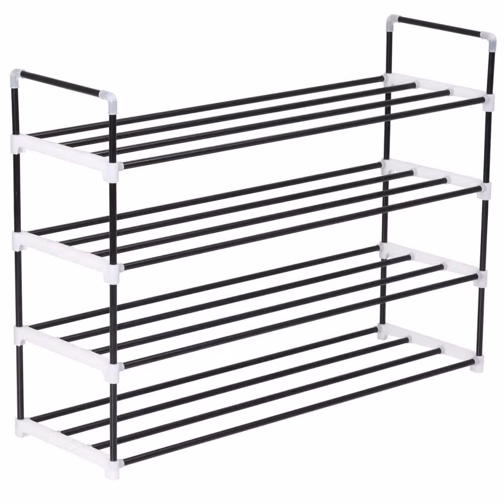 Berkfield Home 4-Shelf Shoe Rack in Black Metal and Plastic – 2