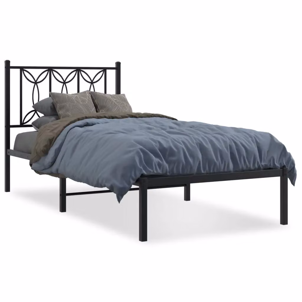 Berkfield Home Metal Bed Frame with Headboard, Black, W/D/H: 75 x 190 cm – 2