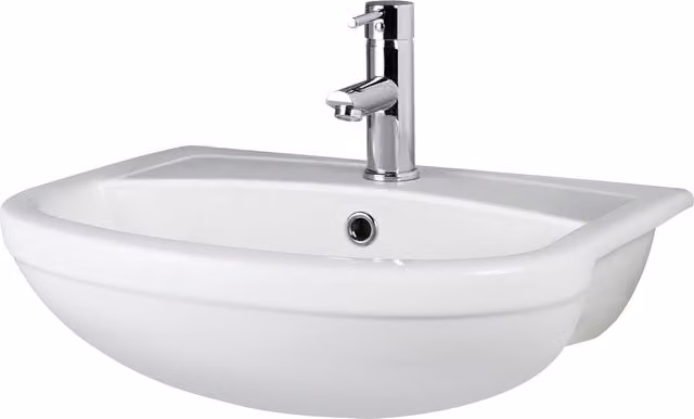 Balterley Round Semi Recessed 1 Tap Hole Basin in White, W: 500 mm, D: 42 cm, H: 18.5 cm