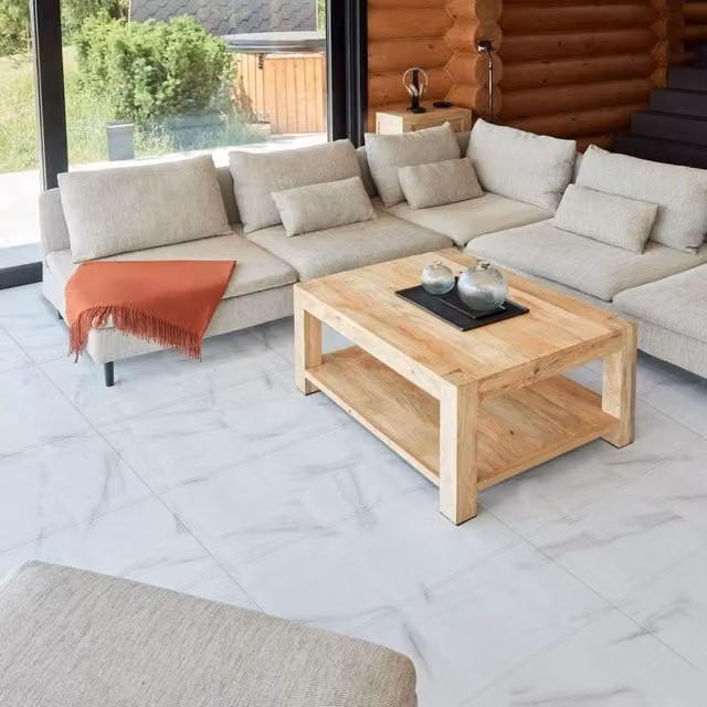 Novecrafto Self Adhesive White Marble Effect Vinyl Floor Tiles, 30 Pieces, W: 30.48 cm x D: 60.96 cm