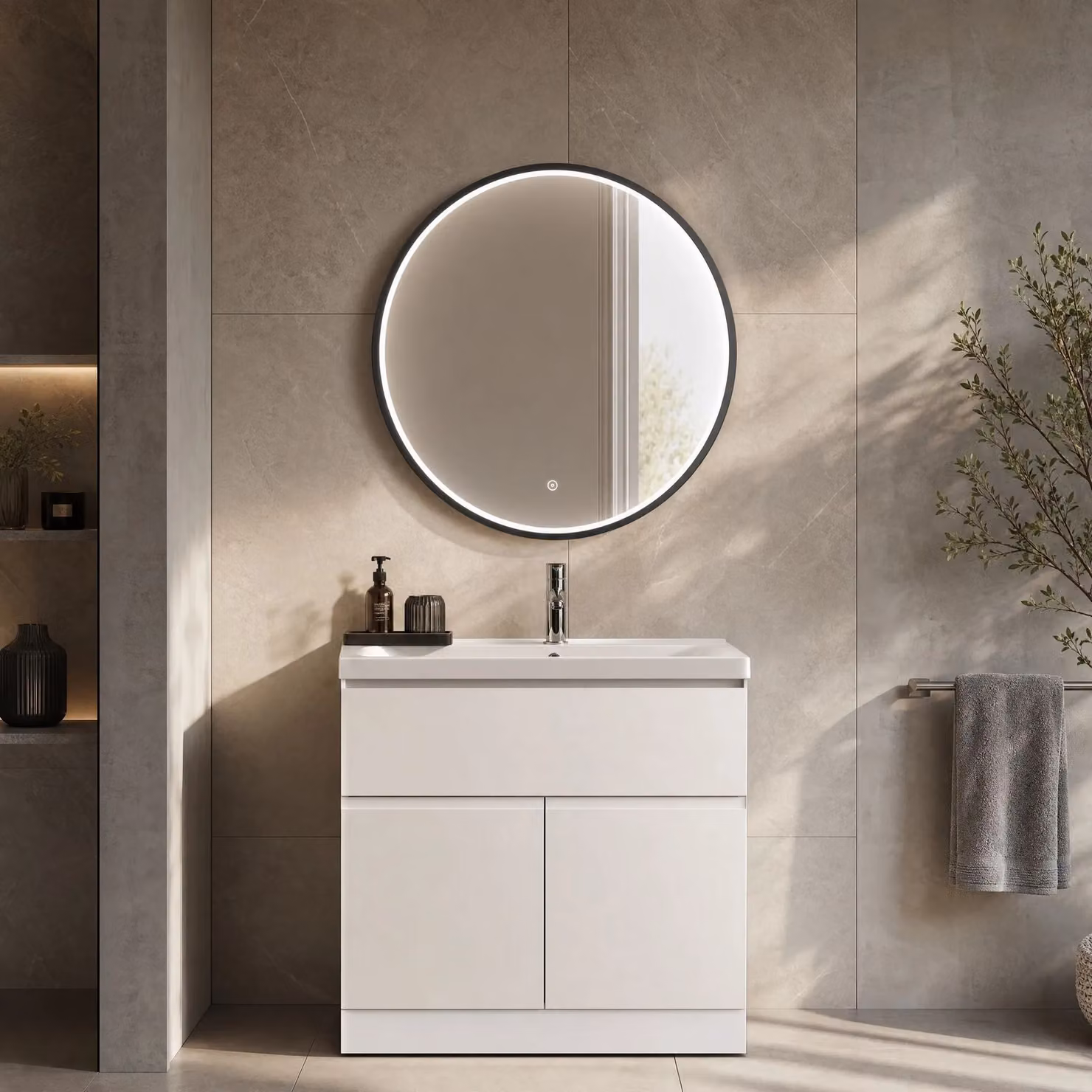 Balterley Round LED Bathroom Mirror with Demister and Touch Sensor, Black, W/D/H: 60 x 60 x 1 cm – 2