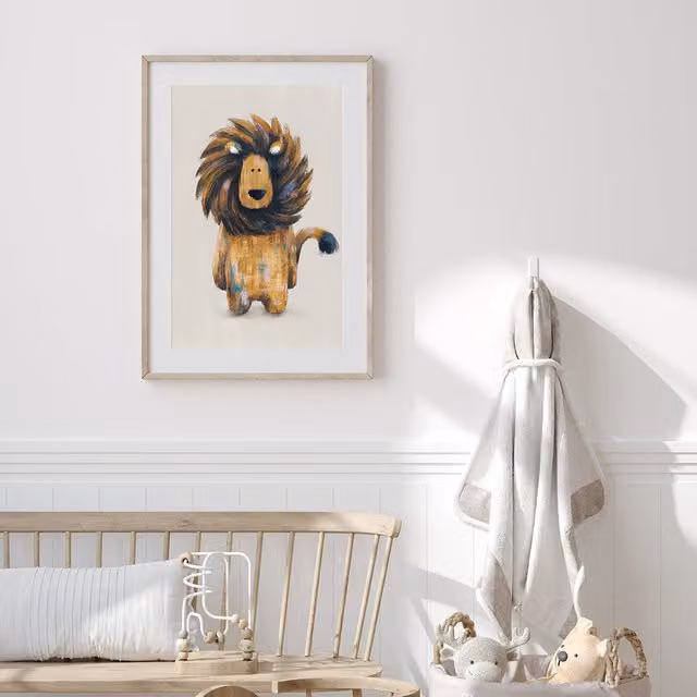 Tigercub Prints Rory The Lion Neutral Safari Animal Illustration Paper Poster, Beige, A4