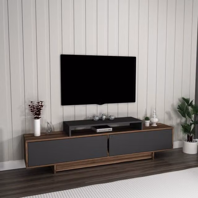 Destina Home Modern TV Stand and Entertainment Centre with Storage Cabinets in Light Walnut and Anthracite
