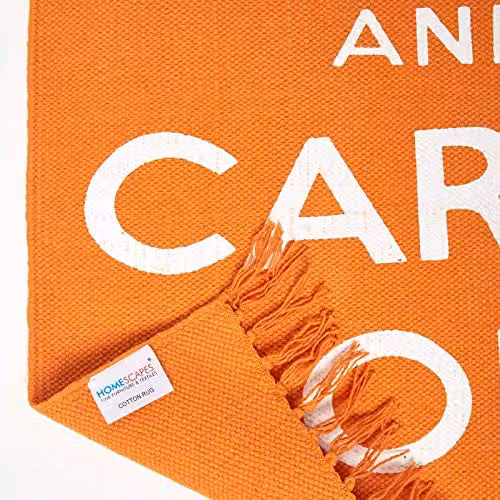 Homescapes Keep Calm and Carry On Handwoven 100% Cotton Area Rug, Orange and White, W: 60 cm, D: 100 cm – 2