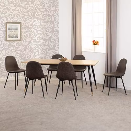 Seconique Hamilton Dining Set with 6 Athens Brown Faux Leather Chairs and 180cm Rectangular Table, W/D/H: 180 x 90 x 75.5 cm – 1