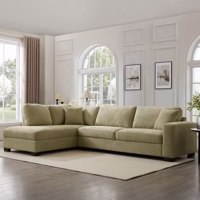 Tate Left-Hand Corner Sofa in Green Chenille Fabric