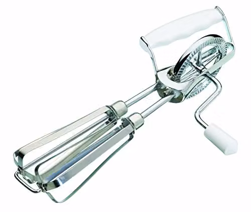 KitchenCraft Rotary Hand Whisk in Stainless Steel and Plastic, Silver/White, W/D/H: 6.5 x 13 x 27.5 cm
