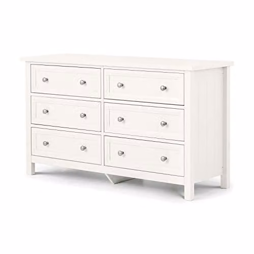 Julian Bowen Maine 6 Drawer Wide Chest in White, W: 130 cm, H: 74 cm, D: 44 cm