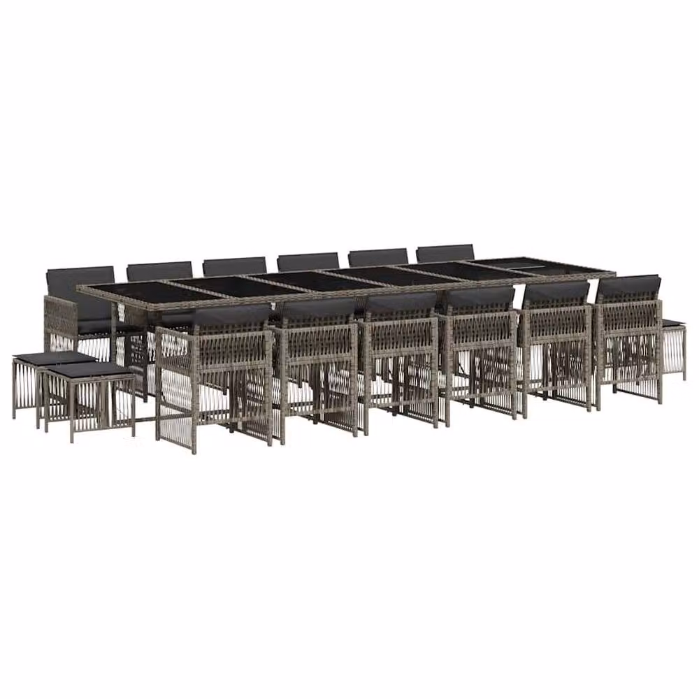 Berkfield Home 17 Piece Grey Poly Rattan Garden Dining Set with Cushions and Glass Table – 2