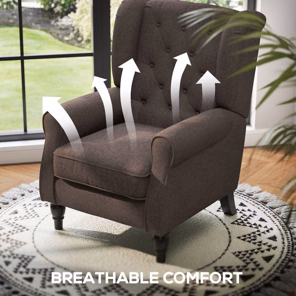 STILVORA Retro Wingback Chair with Brown Fabric Upholstery and Solid Wood Frame – 5