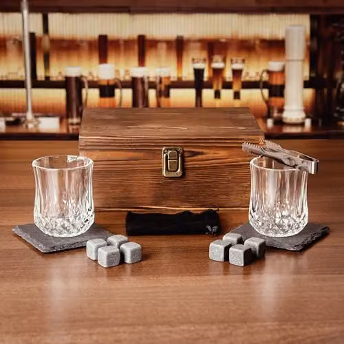 Bar Originale Geometric Tumbler Whisky Glasses and Stones Set in Transparent and Multicolour – 5