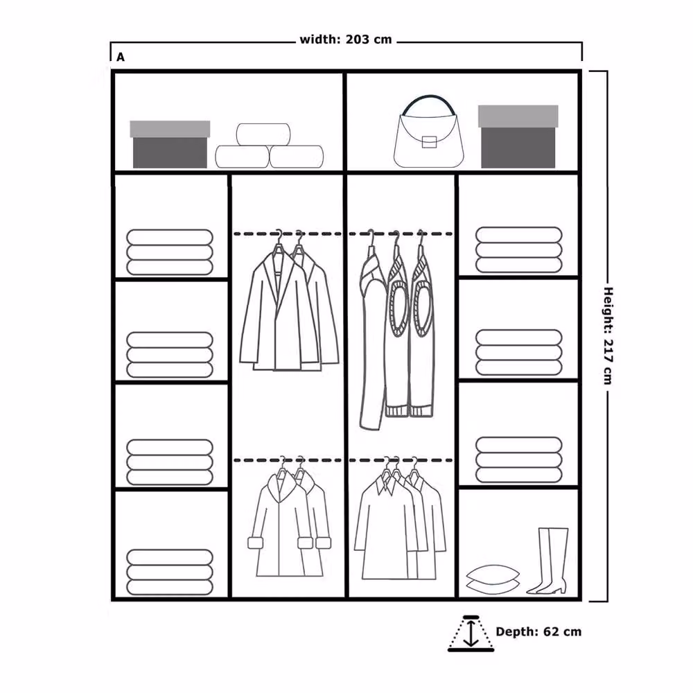 MN Furniture Cuba Sliding Mirror Wardrobe with Integrated LED Lighting in Grey, W/H: 203 x 217 cm – 2