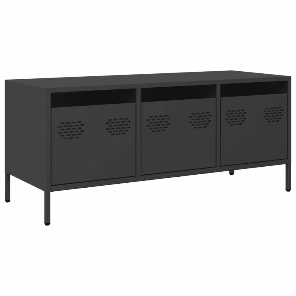 Berkfield Home Industrial TV Cabinet in Black Matt Cold-rolled Steel, W: 101.5 cm, D: 39 cm, H: 43.5 cm – 3