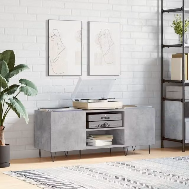 Berkfield Home Record Cabinet in Concrete Grey, W/D/H: 121 x 38 x 48 cm