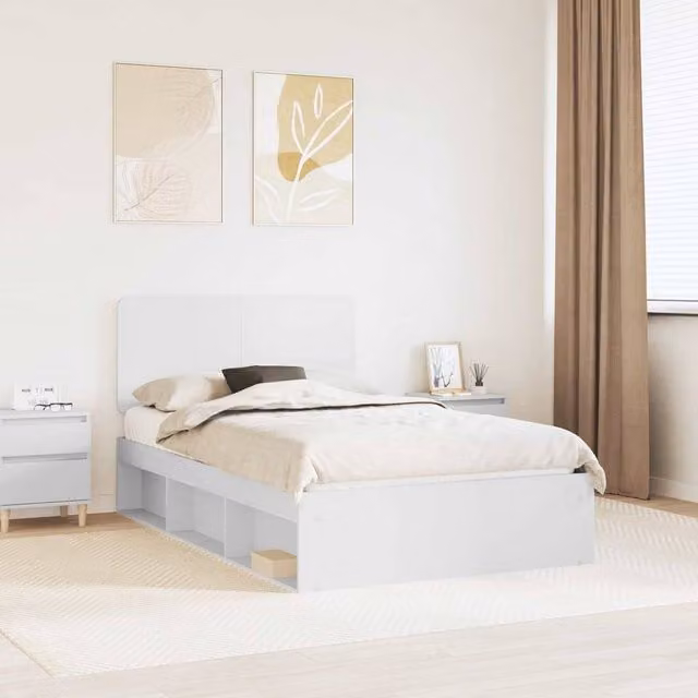 Berkfield Home Bed Frame with Headboard in White Solid Pine Wood, W/D/H: 120 x 190 cm