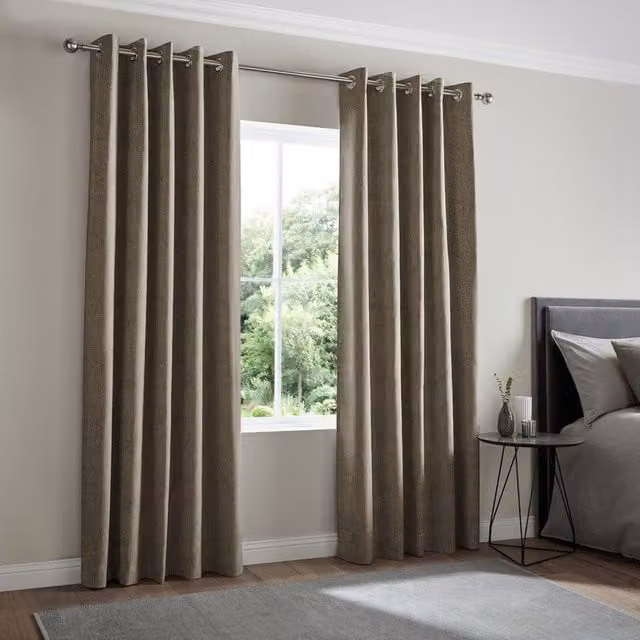 Terrys Lugano Made to Measure Blackout Eyelet Curtain Panel in Brown and Beige Hessian Fabric