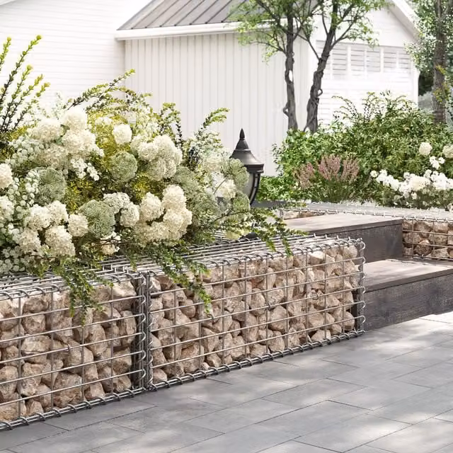 SONGMICS Metal Gabion Basket Garden Decor Wall Partition, Silver, W: 100 cm, D: 30 cm, H: 30 cm