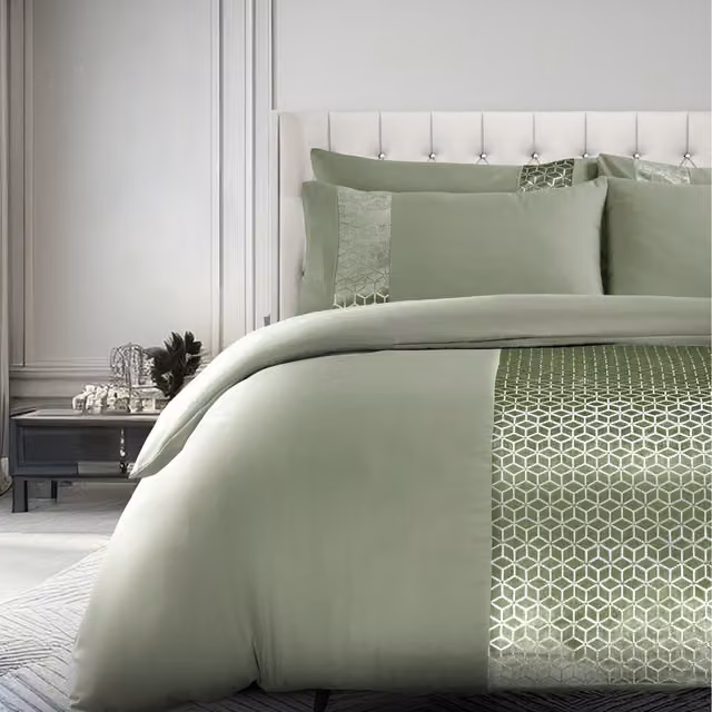 Velosso Soft Touch Geometric Duvet Set and Pillowcase in Green, 200 x 200 cm