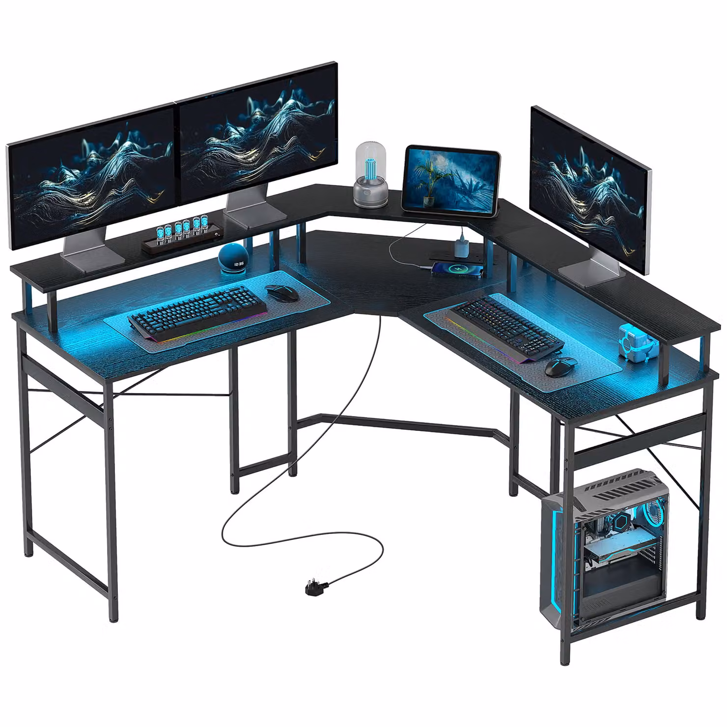 HOMCOM L-Shaped Corner Computer Desk with Monitor Stand, Black – 2