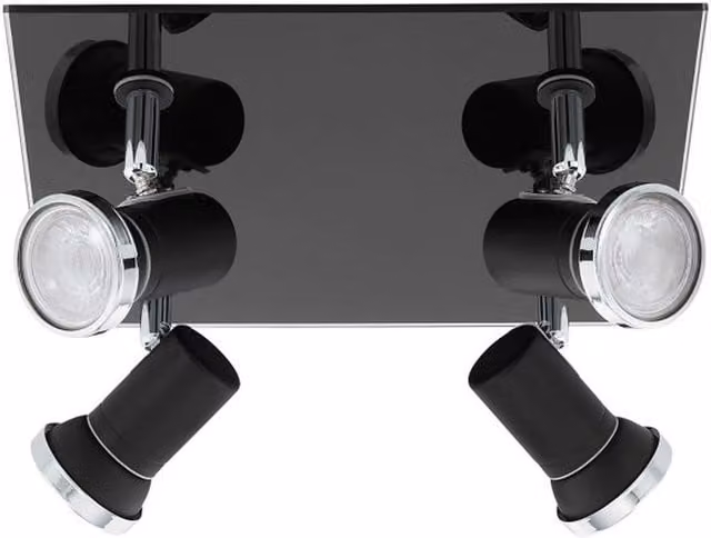 Eglo Tamara 1 4-Light Adjustable Metal Ceiling Spotlight in Black and Chrome with Transparent Glass – 1