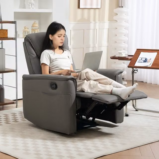 HOMCOM Manual Recliner Armchair with Spring Cushion and Footrest Pockets in Light Grey