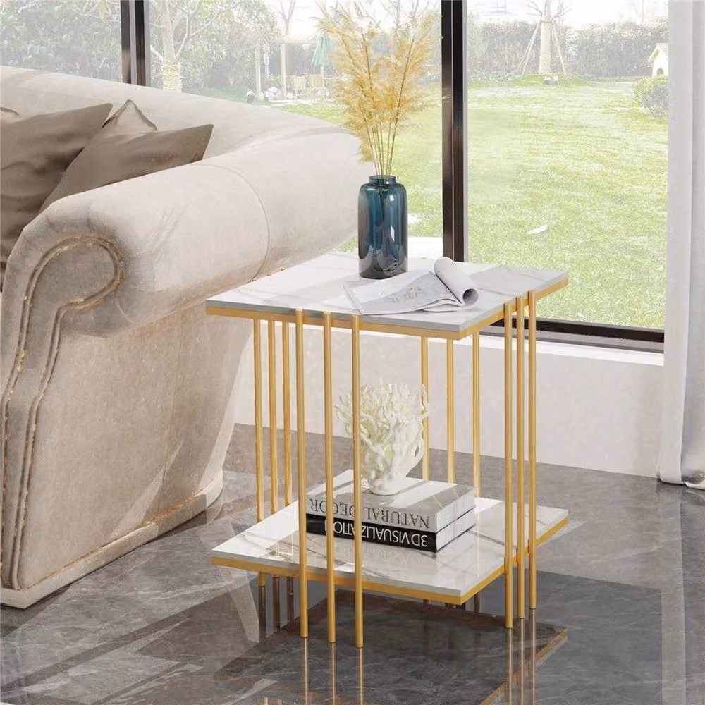 Kelvenix Modern Square Coffee Table in Gold and White with Ceramic Top – 2