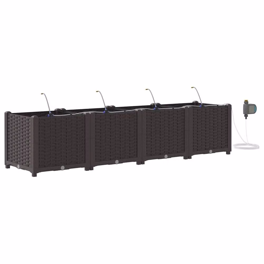 Berkfield Home Garden Planters with Water Irrigation System, 4 Piece Set, Brown – 2