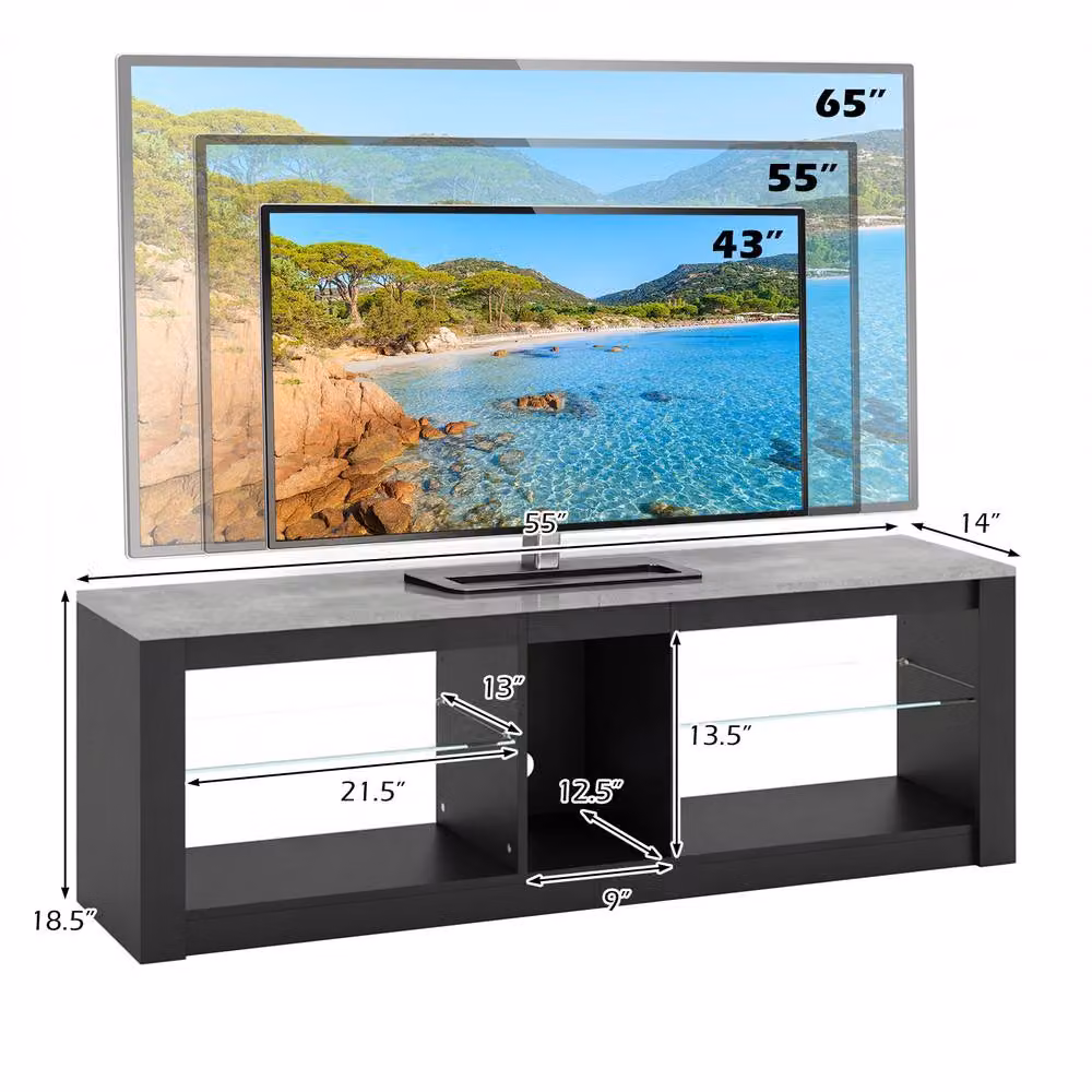 Costway Modern LED Gaming TV Console Table with Integrated Lighting and Glass Details in Dark Grey – 2