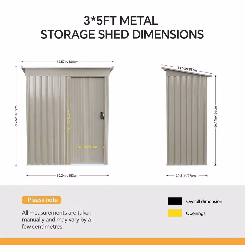 FLAVORA Grey Enamelled Steel Pent Garden Shed with Single Door, W/D/H: 152.4 x 91.44 x 182.0 cm – 2