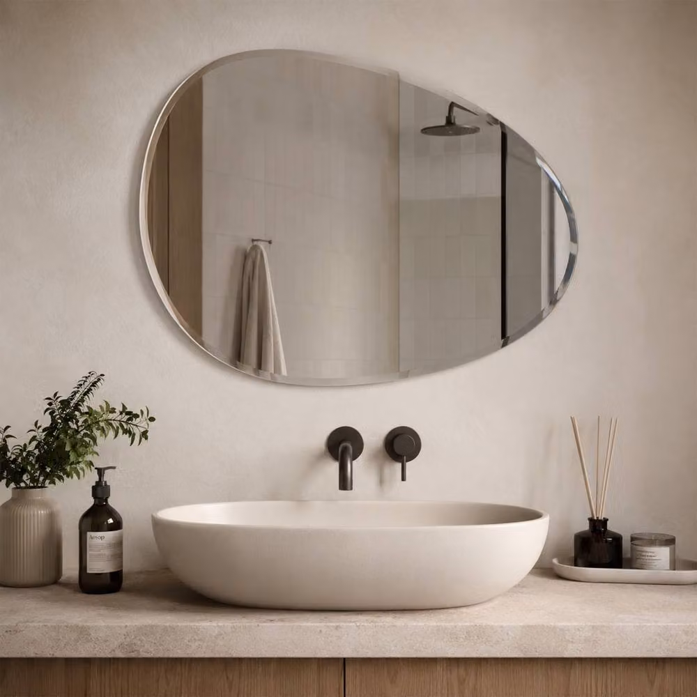 Showerdrape Angel Pebble Oval Wall Mounted Frameless Bevelled Edge Bathroom Mirror in Silver, W: 70 cm, H: 50 cm – 4