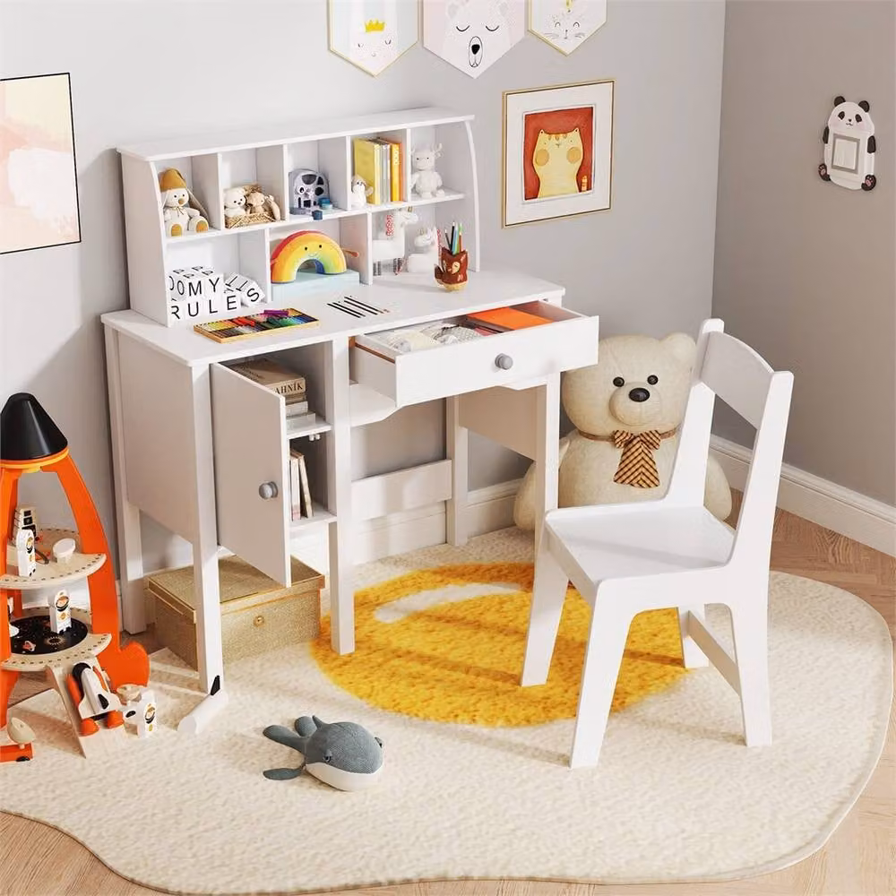 FORGEVIO Modern White Childrens Study Set Including Desk, Office Chair and Office Cabinet – 2