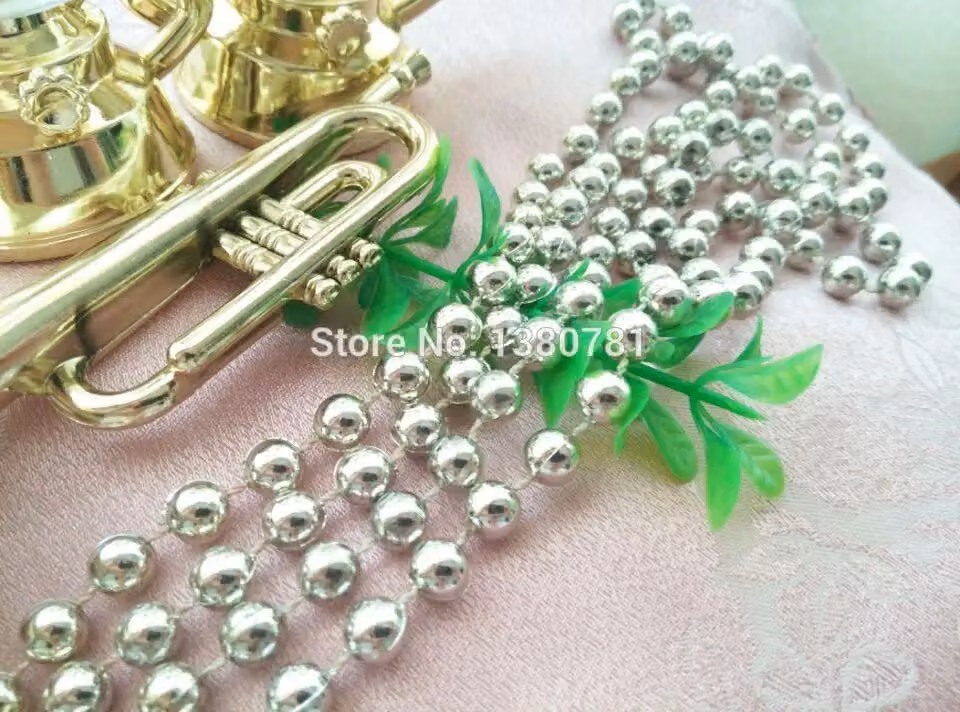 Shatchi Silver Shiny Christmas Bead Chain Metallic Beaded Garland for Christmas Tree Hanging Decorations – 5