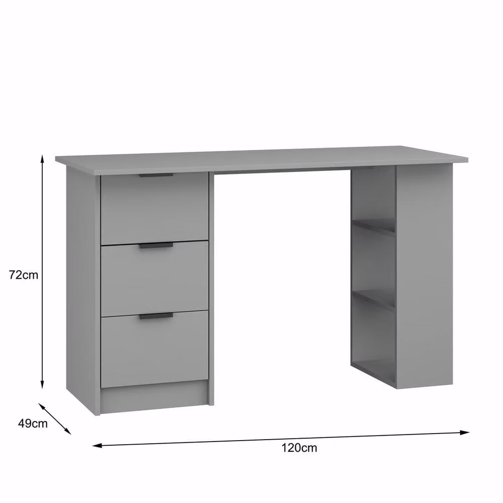 FORGEVIO Modern Computer Writing Desk with 3 Drawers and 3 Shelves, Grey, W: 120 cm, H: 72 cm – 2
