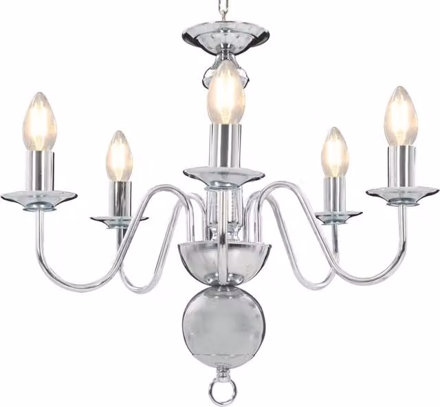 Berkfield Home Antique Silver Round Glass Chandelier with 5 x E14 Bulbs – 1