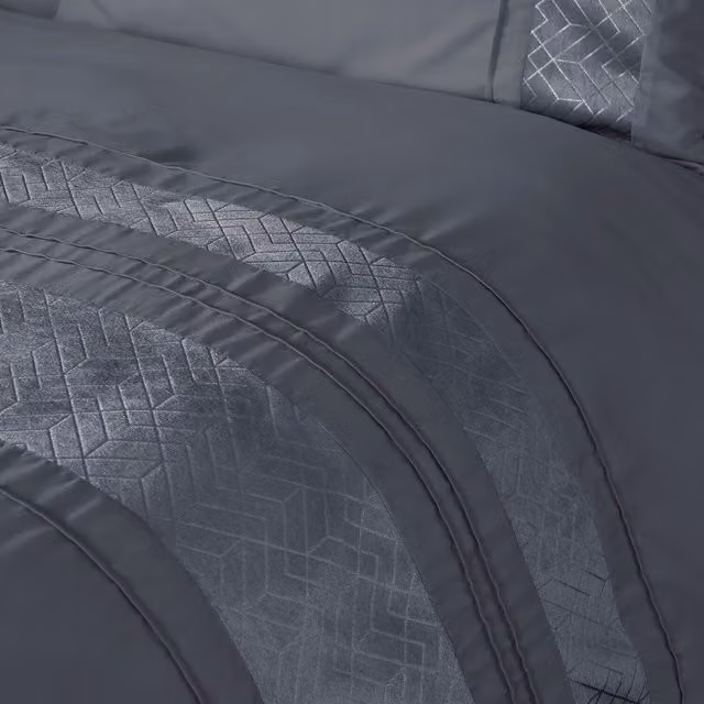 My Home Charcoal Grey Velvet Striped Duvet Cover and Pillowcase Set, 200 x 200 cm