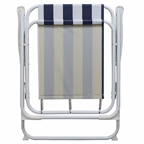 Harbour Housewares Folding Metal Beach Deck Chairs in Blue and Green Stripe, Pack of 2 – 3