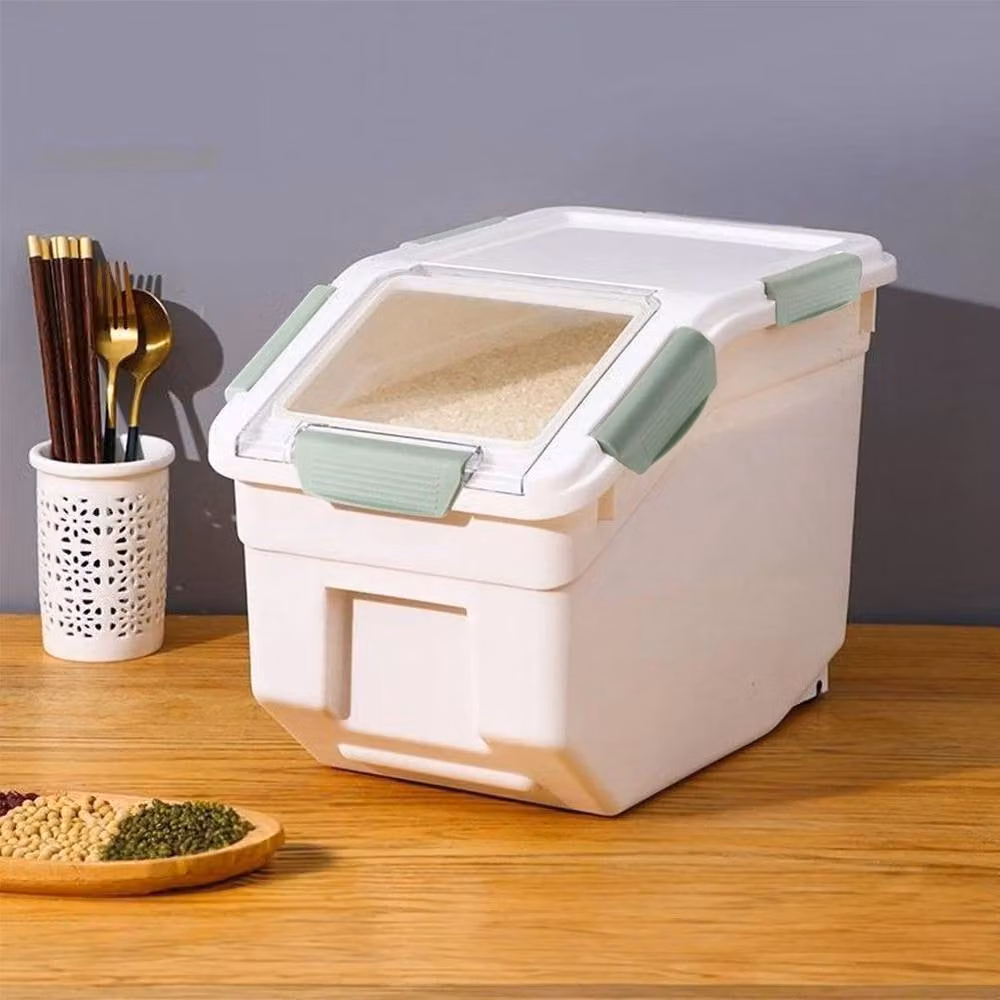 PAWNORA Airtight and Leakproof Plastic Food Container, 10 kg, Green and Cream White – 2