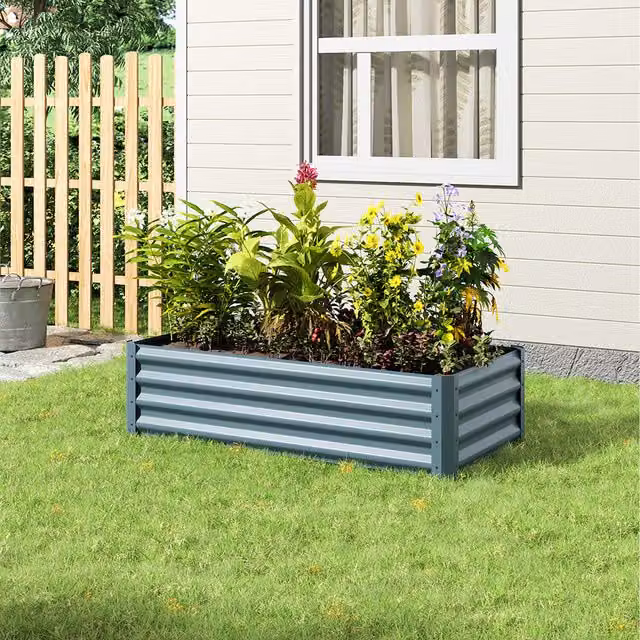 Lifeideas Rectangular Metal Raised Bed in Grey for Herb, Vegetable or Ornamental Gardens, 120 cm