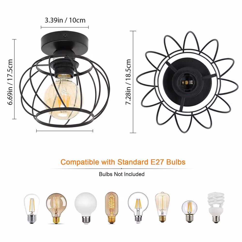 Pheashine Black Square Iron Ceiling Light with E27 Fitting, W/D/H: 19 x 19 x 17.5 cm – 3