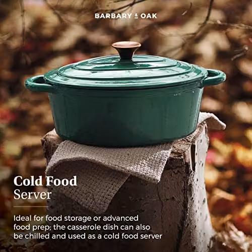 Barbary & Oak Oval Cast Iron Casserole Dish with Enamel Interior, Green, 29 cm – 5