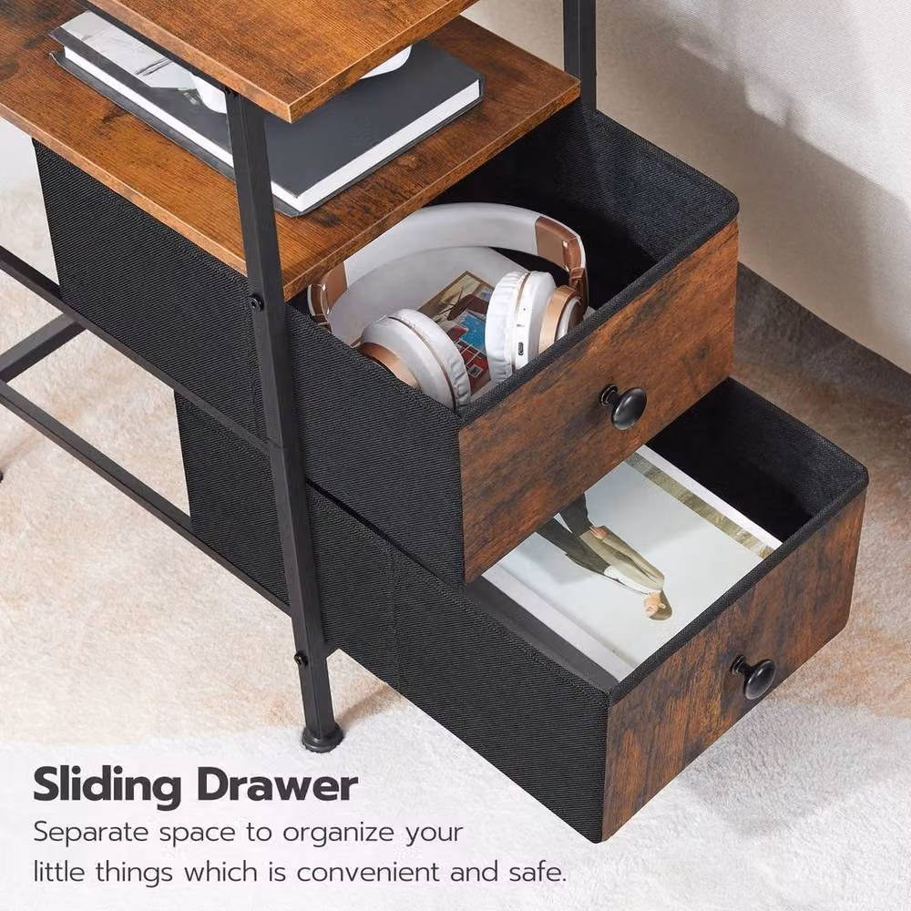 FORGEVIO Brown Wood Bedside Table with Charging Station and Media Compartments – 4